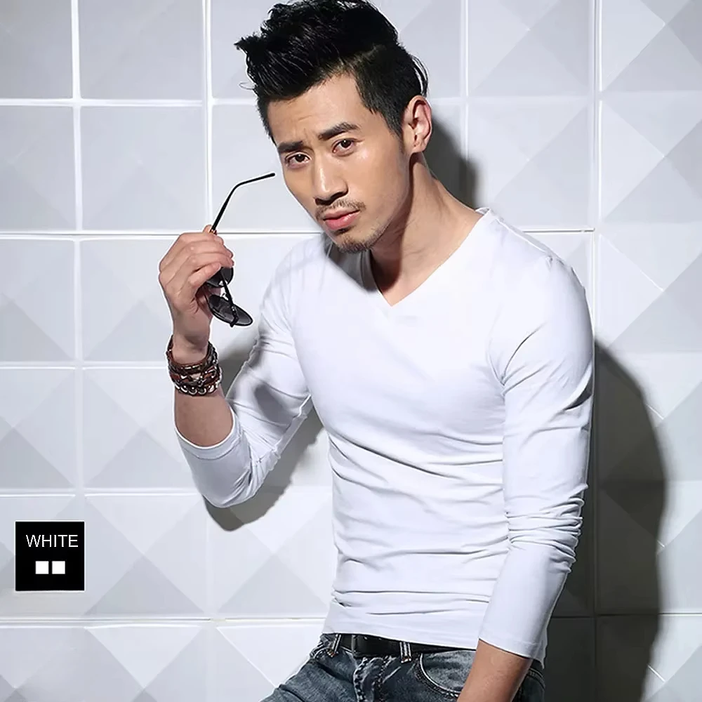 Men's Long Sleeve V Neck T Shirt 2026 MRMT Men T-shirt Slim Solid Tight Man T Shirt Tops Tees Clothing - Image 4