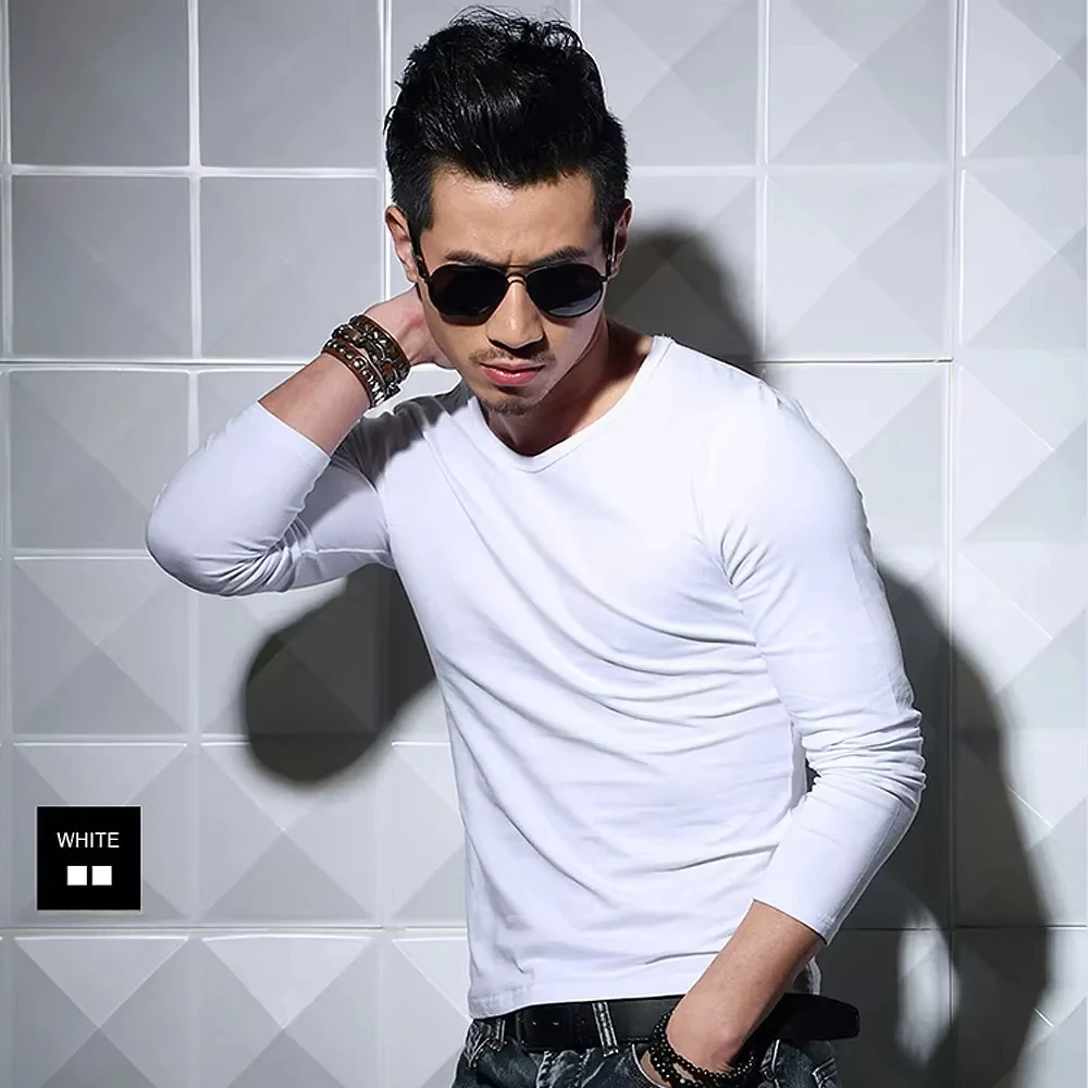Men's Long Sleeve V Neck T Shirt 2026 MRMT Men T-shirt Slim Solid Tight Man T Shirt Tops Tees Clothing - Image 3