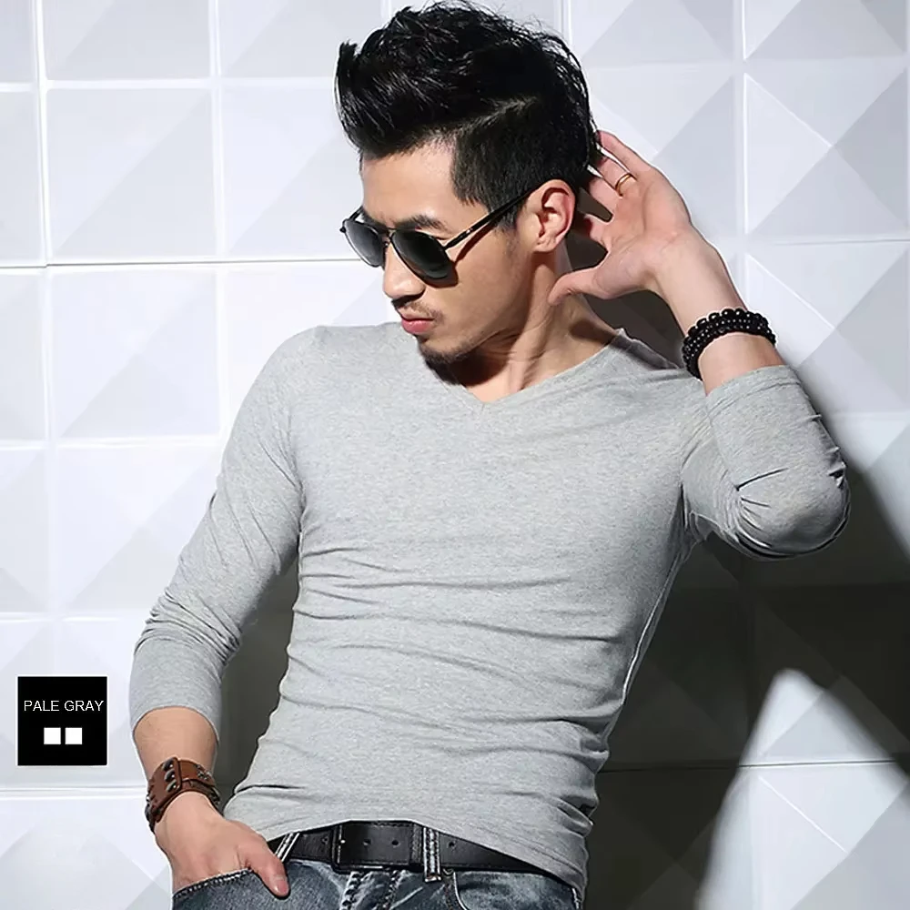 Men's Long Sleeve V Neck T Shirt 2026 MRMT Men T-shirt Slim Solid Tight Man T Shirt Tops Tees Clothing - Image 5