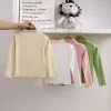 Middle and Big Kids Girls Long Sleeve Solid Color Ruffle Edges Detail Must Have T-Shirts Suitable Autumn and Winter Cold Weather