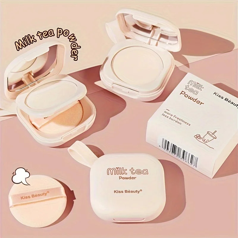 Milk Tea Waterproof Compact Powder - Full Coverage Contour and Concealer, Matte Finish, Double-Layer Portable Setting Powder - Image 6