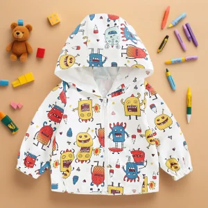 Monster Printing Baby Coat Little Kids Tops Clothing Zipper Autumn Hooded