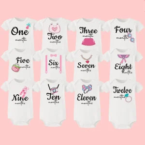 Monthly Milestone Baby Grow Bodysuit Girls 1-12 Months Baby Shower Gift Month Pictures Monthly Jumpsuit Clothes Infant Romper