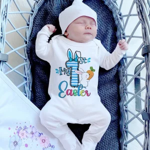 My First Easter Bunny Print Baby Bodysuit Babygrow Sleepsuit Rabbit Infant Long Sleeve Outfit Clothes Infant Easter Party Romper