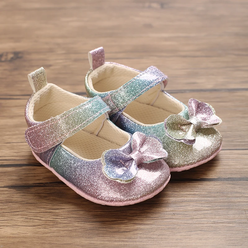 NEW Princess Shoes 0-18M Newborn Casual Shoes Baby Bow Non slip Cloth Bottom Flat Bottom PU Newborn Bow Decoration Mary Janes