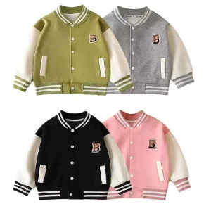 New Baby Baseball Jacket Boys Letter Round Collar Coat Spring Autumn Girls Fashion Casual Sports Outerwear 12M-12 Years Old