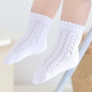 New Baby Boys Girls Socks Solid Breathable Children Short Socks Hollow Out Toddlers Kids Cotton Princess Cute Socks For 0-8Years