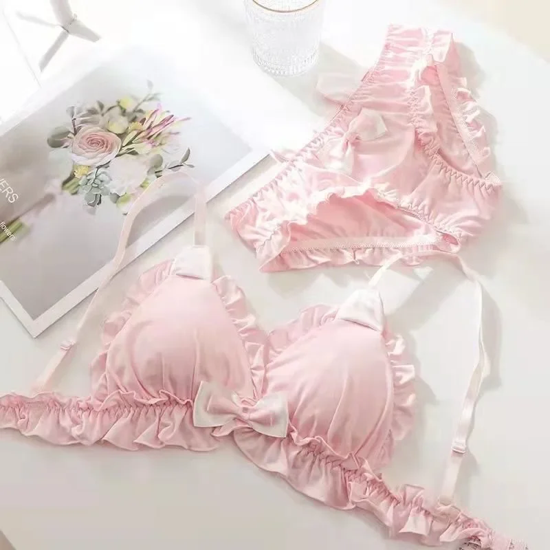 New Japanese sweet cute rabbit ears underwear soft sister Lolita no underwire comfortable thin bra set - Image 2