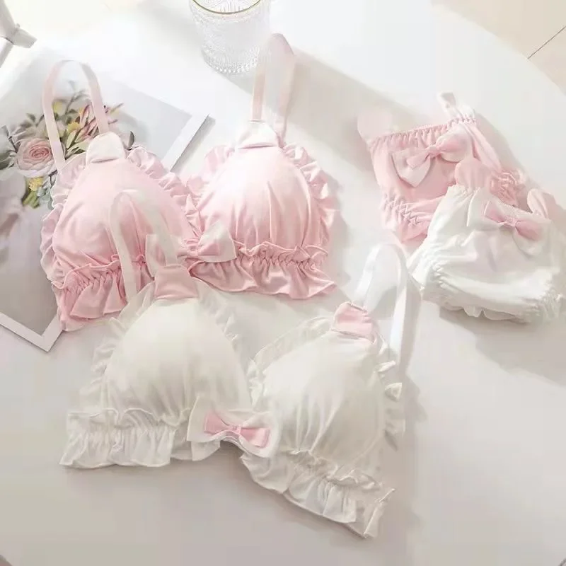 New Japanese sweet cute rabbit ears underwear soft sister Lolita no underwire comfortable thin bra set - Image 6