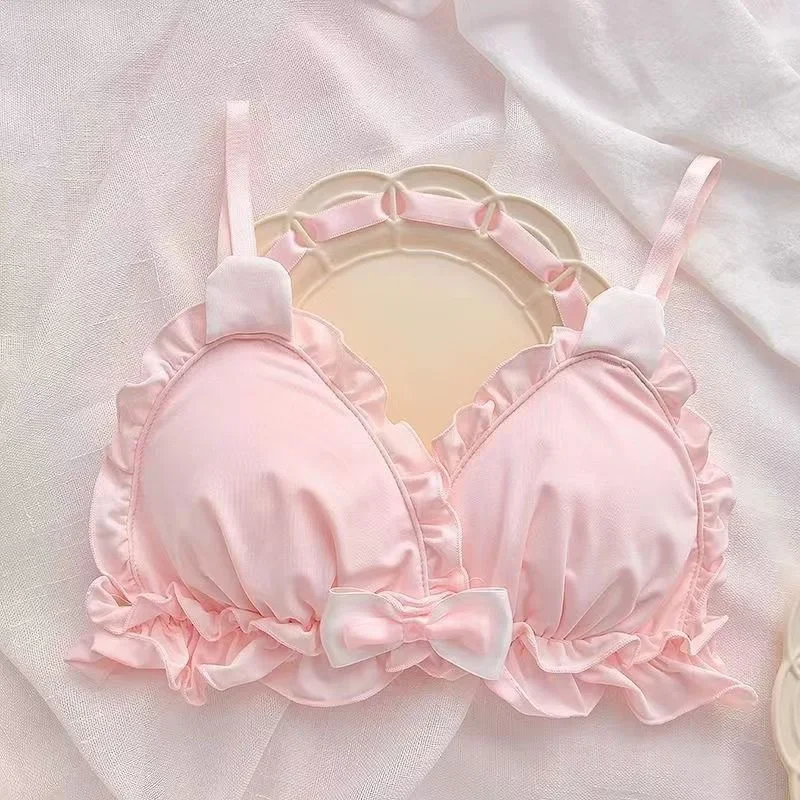 New Japanese sweet cute rabbit ears underwear soft sister Lolita no underwire comfortable thin bra set - Image 4
