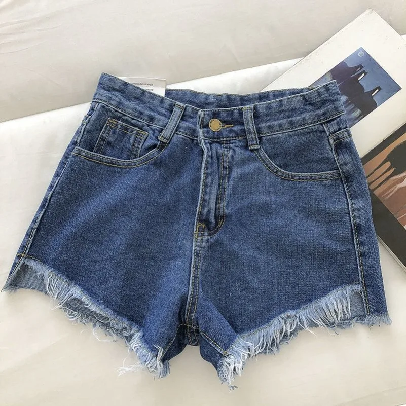 New Summer Women High Wiast Raw Hem Denim Shorts Soild White Black Blue Korean Wide Leg Pants Mon Shorts DURIKIES - Image 2
