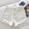 New Summer Women High Wiast Raw Hem Denim Shorts Soild White Black Blue Korean Wide Leg Pants Mon Shorts DURIKIES