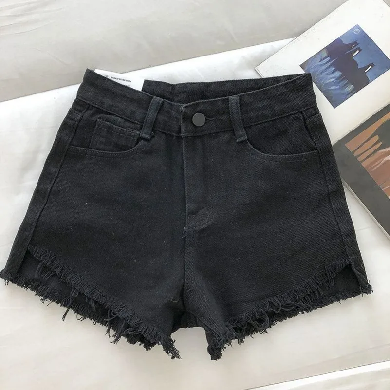 New Summer Women High Wiast Raw Hem Denim Shorts Soild White Black Blue Korean Wide Leg Pants Mon Shorts DURIKIES - Image 4