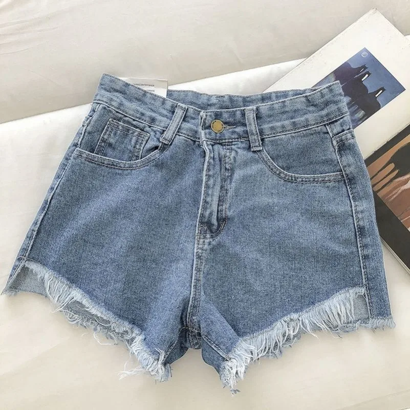 New Summer Women High Wiast Raw Hem Denim Shorts Soild White Black Blue Korean Wide Leg Pants Mon Shorts DURIKIES - Image 3