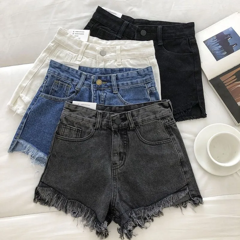 New Summer Women High Wiast Raw Hem Denim Shorts Soild White Black Blue Korean Wide Leg Pants Mon Shorts DURIKIES - Image 6