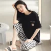 New Women's Pajamas Homewear Set Women's Summer Short-Sleeved Simple Seven Pants Comfortable Homewear Can Be Worn Outside
