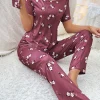 New women's home wear short sleeve trousers pajamas love pattern casual and comfortable