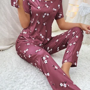New women's home wear short sleeve trousers pajamas love pattern casual and comfortable
