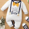Newborn Baby Boy Romper Cute Bowtie Long Sleeve Bodysuit Spring and Autumn Clothing for Toddler ​Boy 0-18 Months