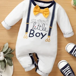 Newborn Baby Boy Romper Cute Bowtie Long Sleeve Bodysuit Spring and Autumn Clothing for Toddler ​Boy 0-18 Months
