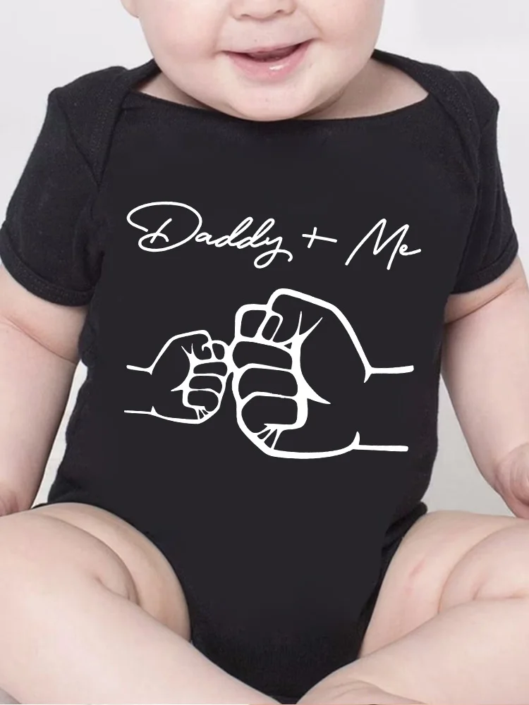 Newborn Baby Boys Girls Clothes Infant Cartoon Daddy and Me Print Funny Short Sleeve Bodysuit Summer Romper Infant Jumpsuit - Image 2