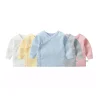 Newborn Baby Clothing Slanting Open Buckle T Shirt Tops Cotton Long Sleeves Solid Color Tees Baby Boys Girls Outfit 0-12 Months