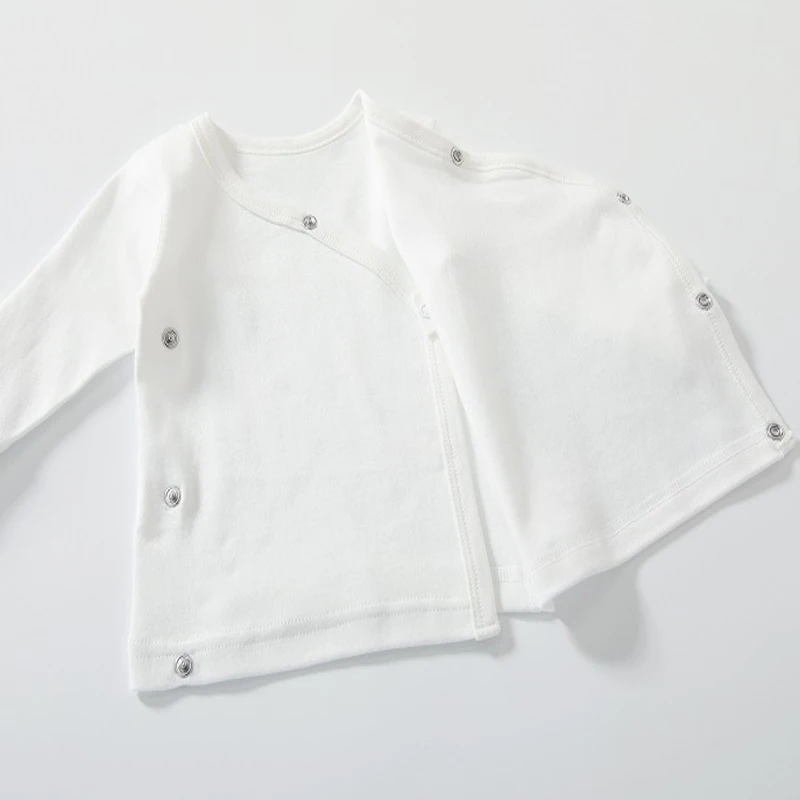 Newborn Baby Clothing Slanting Open Buckle T Shirt Tops Cotton Long Sleeves Solid Color Tees Baby Boys Girls Outfit 0-12 Months - Image 3