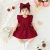 Newborn Baby Girl's Bow Sleeveless Christmas Dress Infant Cute Princess Birthday Party Dresses Toddler Clothing for 0-24 Months