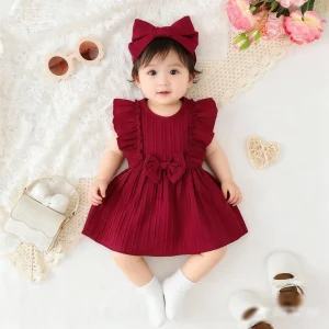 Newborn Baby Girl's Bow Sleeveless Christmas Dress Infant Cute Princess Birthday Party Dresses Toddler Clothing for 0-24 Months