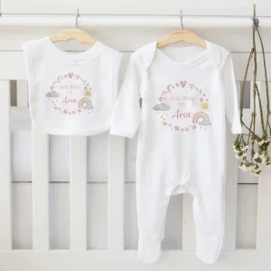 Newborn Baby Homecoming Outfits Personalised Hello World Babygrow & Baby Bibs Set Baby Shower Gift Infant Toddler Clothes