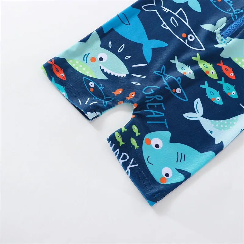 Newborn Baby Infant Boys Swimsuit Cartoon Shark Print Short Sleeve Round Neck Half Zipper Bathing Suit Swimwear Beachwear - Image 5