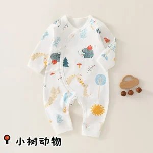 Newborn Baby Romper Suit Lion Tree Pattern Crawling Suit Babygrow Unisex Infant Clothing Soft Comfortable Material