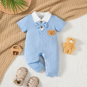 Newborn Baby boy Jumpsuit Cute Little Dear Short sleeved Jumpsuit 0-18 Months old Baby boy Summer Small Gentleman's clothing