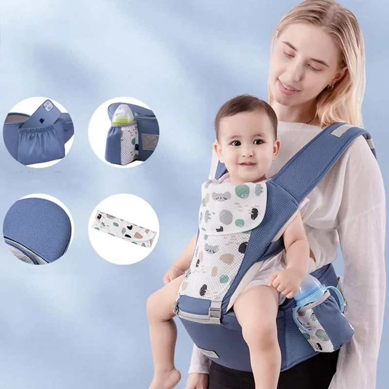 Newborn Ergonomic Baby Carrier Backpack Gray Infant Baby Hipseat Carrier Front Facing Ergonomic Kangaroo Baby Wrap Sling Travel - Image 2