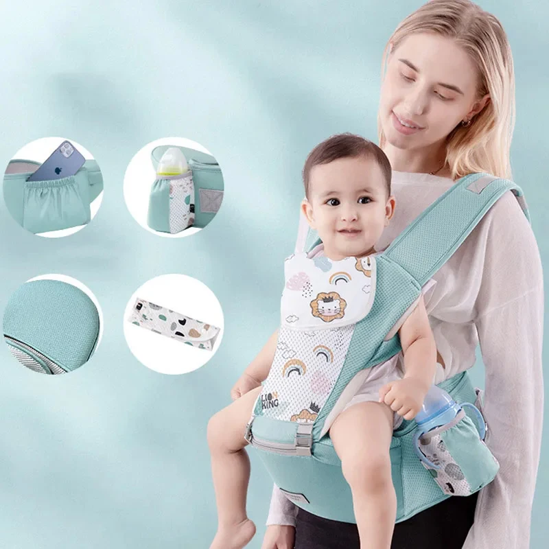 Newborn Ergonomic Baby Carrier Backpack Gray Infant Baby Hipseat Carrier Front Facing Ergonomic Kangaroo Baby Wrap Sling Travel - Image 3
