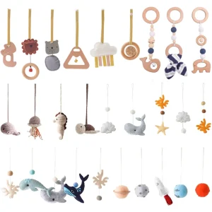 Newborn Gym Pendant Toys Wooden Mobile Crib Hanging Rattle Teether Baby Sensory Toys For Stroller Gym Activity Product Gifts