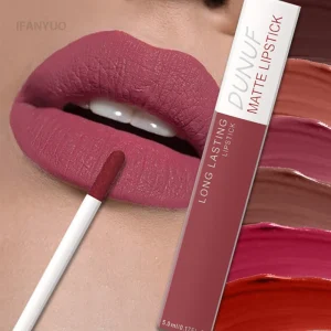 Non Stick Cup Liquid Lipstick Dark Purple Long Lasting Lip Gloss Matte Velvet Finish Resistant To Fading Waterproof Lip Cosmetic