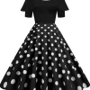 Off the Shoulder Elegant Vintage Party Dress Women Summer Polka Dot Ruffles A Line Midi Dresses