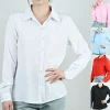 Office Women's White Black Blouse Spring Autumn Lady Elegant Lapel Long Sleeve Shirt Casual Classic Solid Top Female Clothing