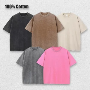 Oversized Tshirts for Men Gym Vintage Heavyweight T Shirts Cotton Workout Acid Wash Baggy Tees Solid Street Fashion Tops Unisex