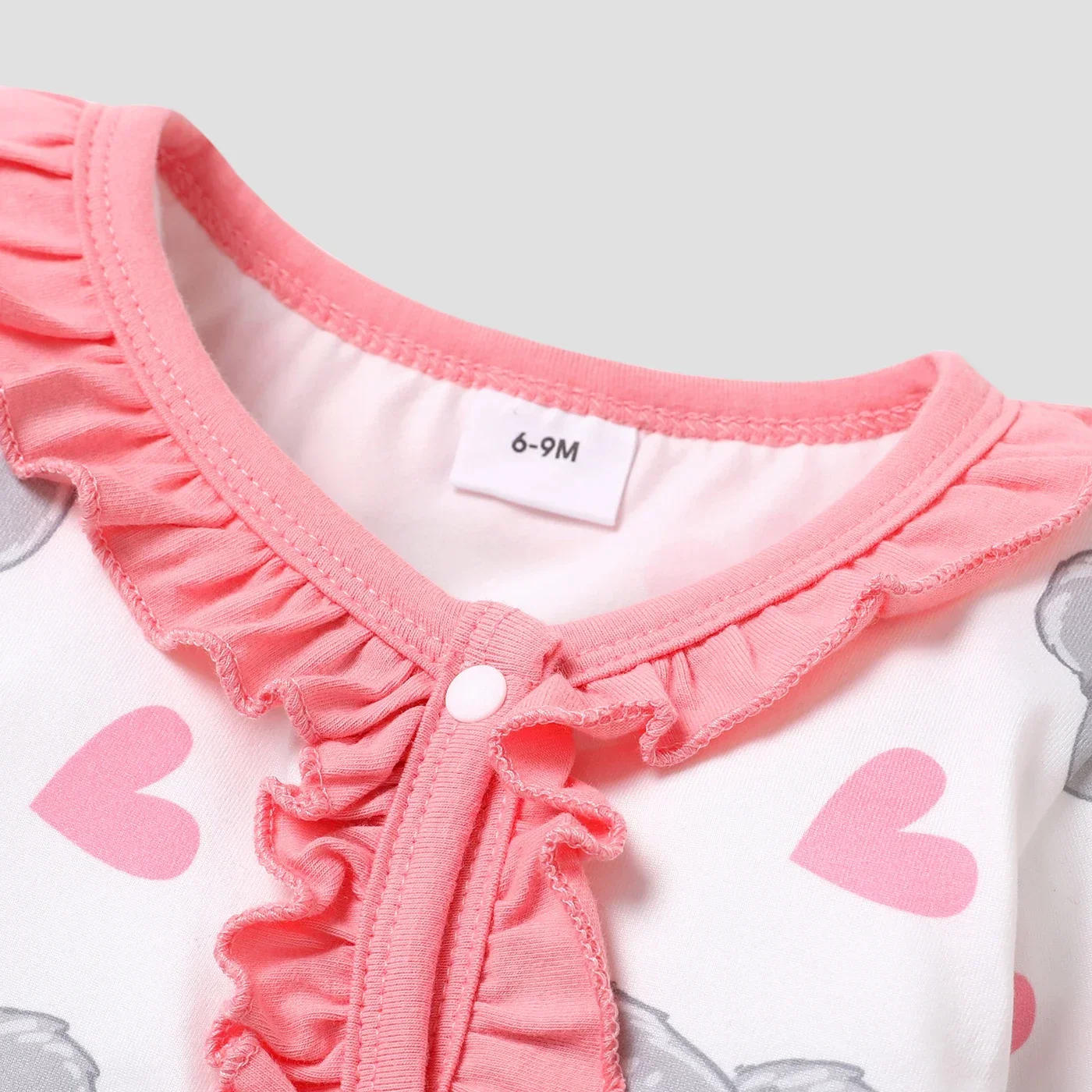 PatPat 2pcs All Over Cartoon Koala Print White Long-sleeve Ruffle Snap-up Baby Jumpsuit Set Soft and Comfortable - Image 3