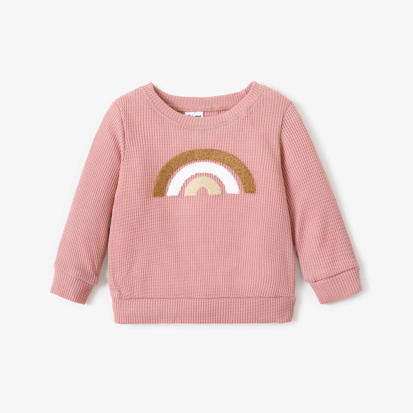 PatPat Baby Boy/Girl Rainbow Pattern Waffle Long-sleeve Pullover Sweatshirt Perfect for Outings and Daily Wear Basic Style - Image 2