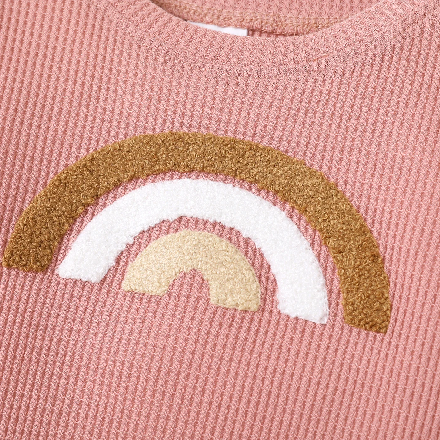 PatPat Baby Boy/Girl Rainbow Pattern Waffle Long-sleeve Pullover Sweatshirt Perfect for Outings and Daily Wear Basic Style - Image 4