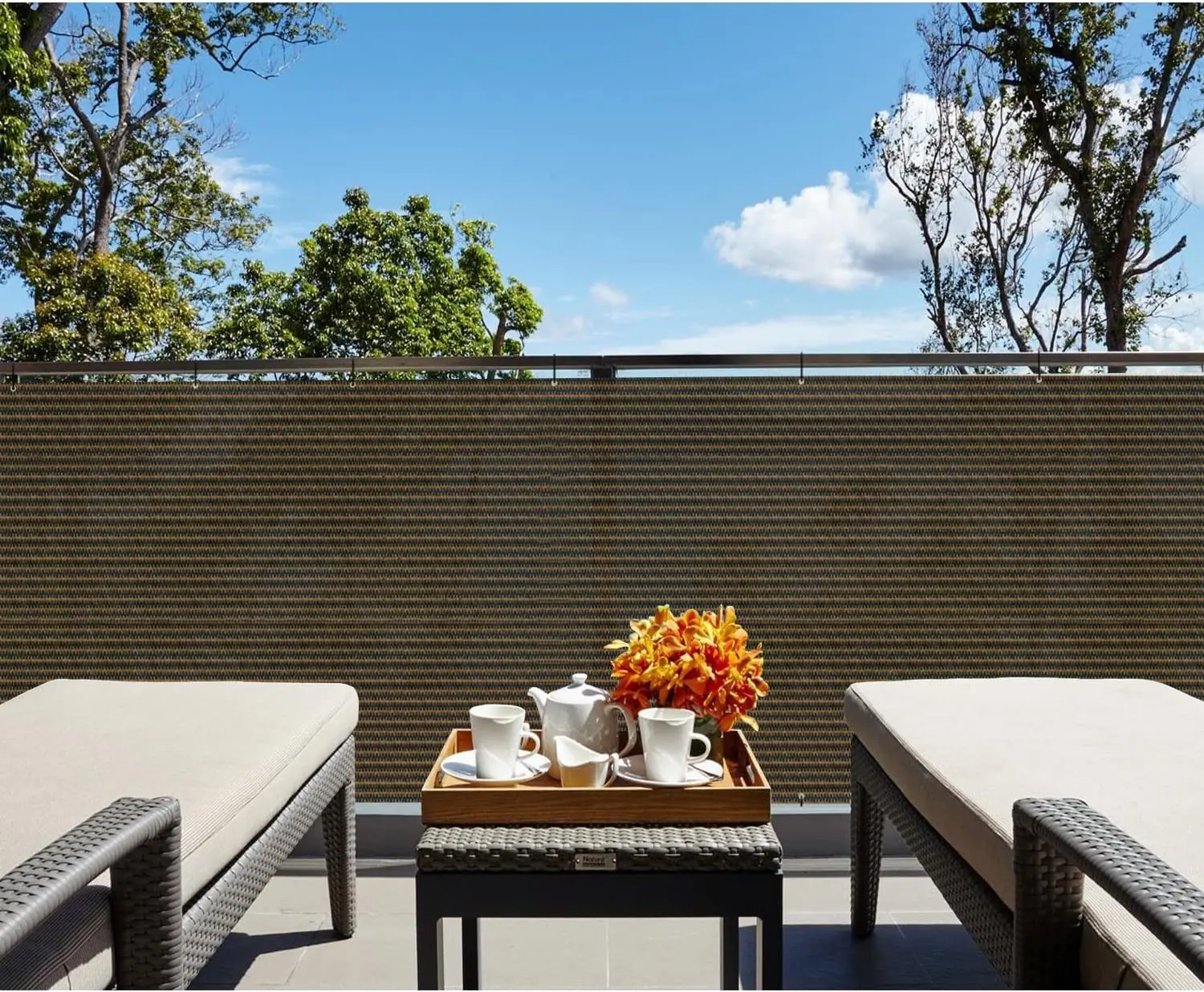 Patio Fence Privacy Screen-160GSM Brown Fencing Mesh Shade Net Cover ,Shade Windscreen Mesh Fabric with Gromment and Zip Tie - Image 6