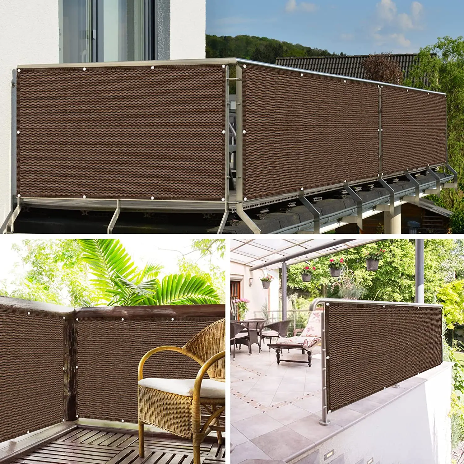 Patio Fence Privacy Screen-160GSM Brown Fencing Mesh Shade Net Cover ,Shade Windscreen Mesh Fabric with Gromment and Zip Tie - Image 4