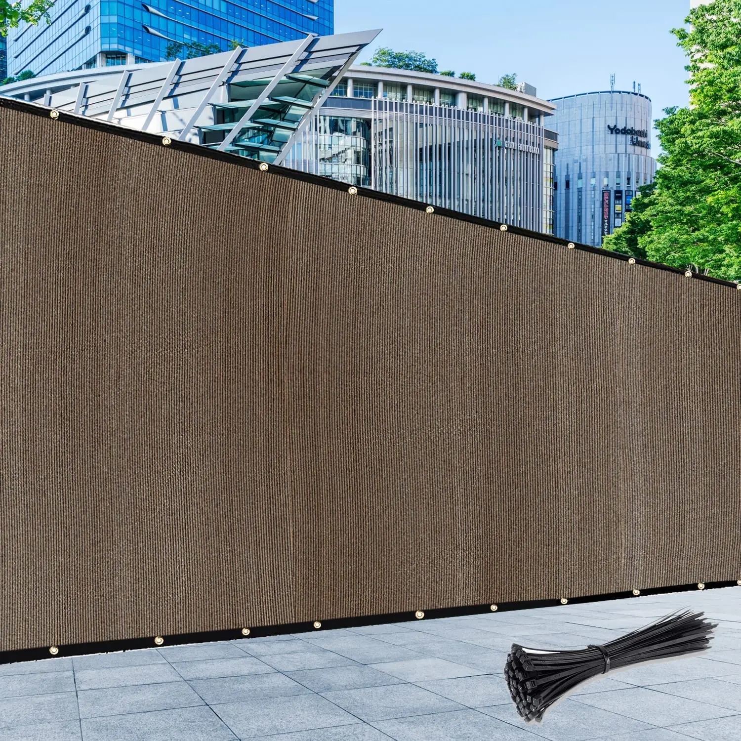 Patio Fence Privacy Screen-160GSM Brown Fencing Mesh Shade Net Cover ,Shade Windscreen Mesh Fabric with Gromment and Zip Tie - Image 5