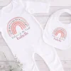 Personalised Hello World Babygrow Sleepsuit & Baby Bibs Set New Baby Girl Coming Home Gifts Pregnant Announcement Gift