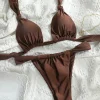 Pleated Bikinis Push Up Swimsuit Sexy Swimwear Women Bandage Beachwear Solid Color Bathing Suits 2024 Bikini Summer Swimsuits