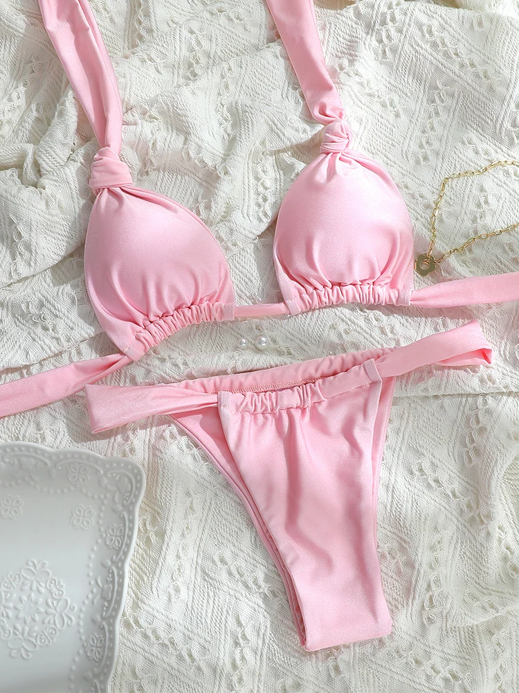Pleated Bikinis Push Up Swimsuit Sexy Swimwear Women Bandage Beachwear Solid Color Bathing Suits 2024 Bikini Summer Swimsuits - Image 5