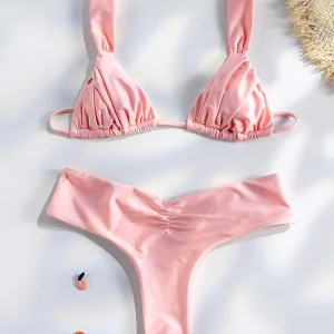 Pleated Brazilian Folds Bikini Set Sexy Micro Bikinis 2025 Women Swimsuit Female Triangle Swimwear Beach Wear Bathing Suit